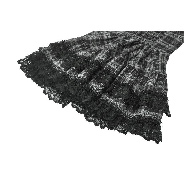 Dark in Love Ida Punk Grey Tartan Metal Studded Dress - DevilGothic DevilGothic