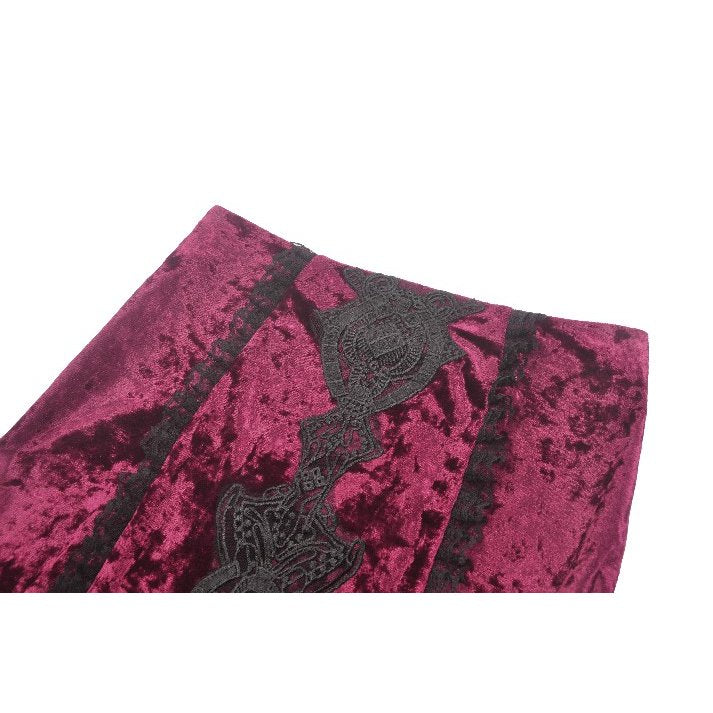 Dark in Love Crimson Queen Lace High-Low Goth Skirt in Burgundy & Black - DevilGothic DevilGothic
