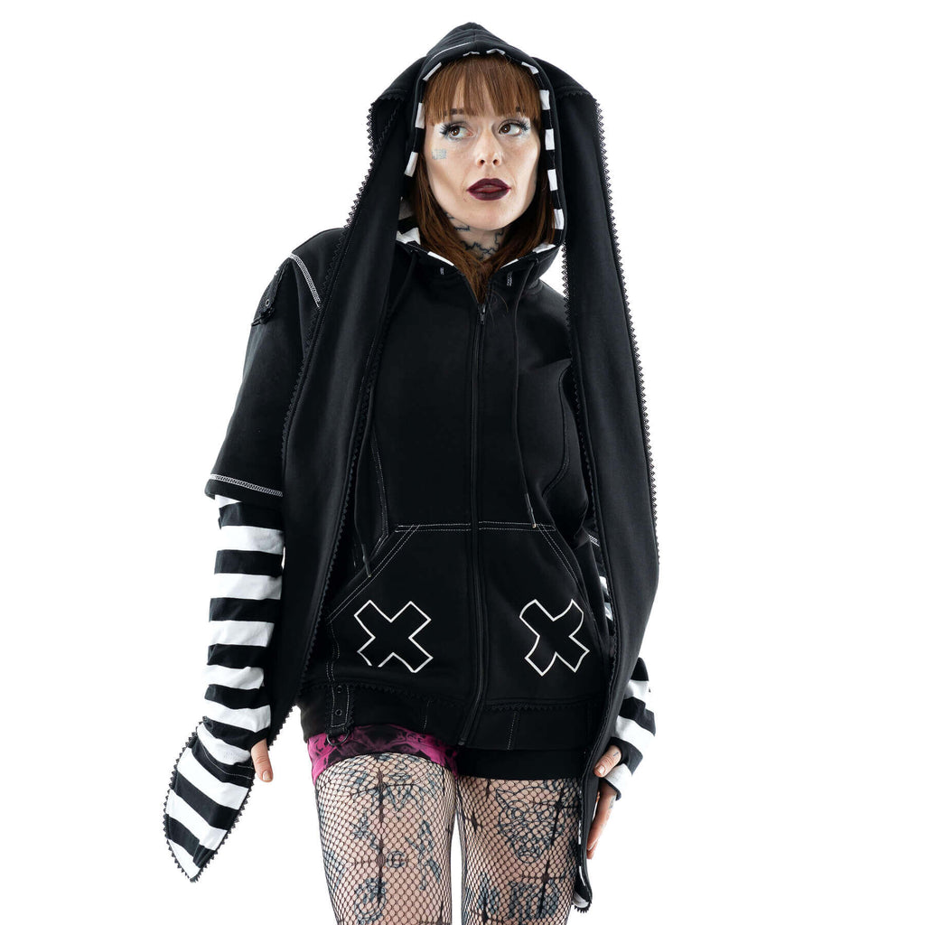 Cupcake Cult Hypno Bunny Hood in Black and White - DevilGothic DevilGothic