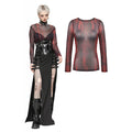Dark in Love Carson Black and Red Tie-Dye Mesh Versatile Basic Top - DevilGothic DevilGothic
