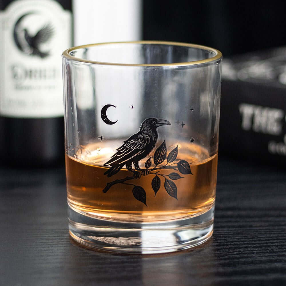 Gothic Gifts Perched Raven Drinking Glass - DevilGothic DevilGothic