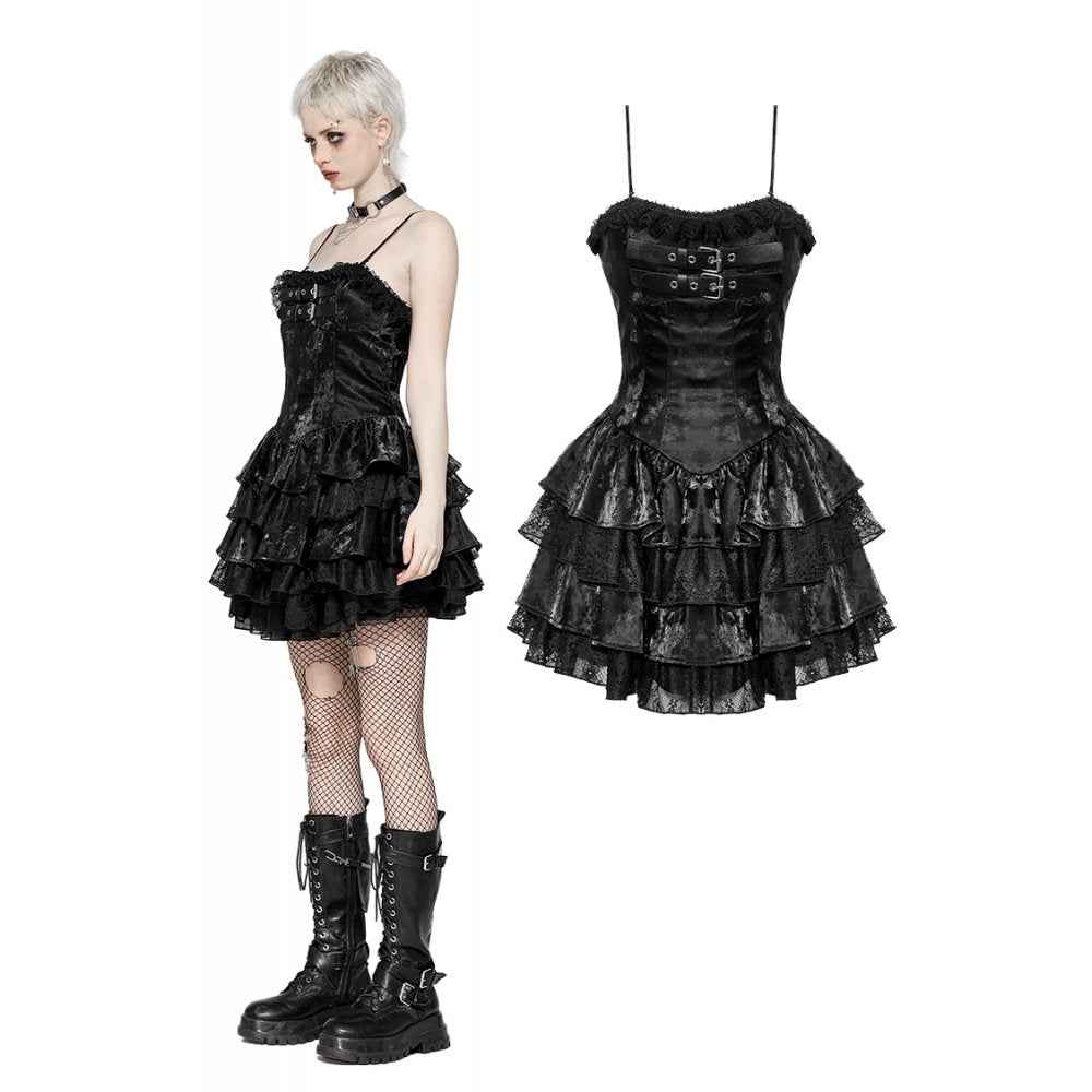 Dark in Love Harriet Punk Shiny PU Leather Layered Dress