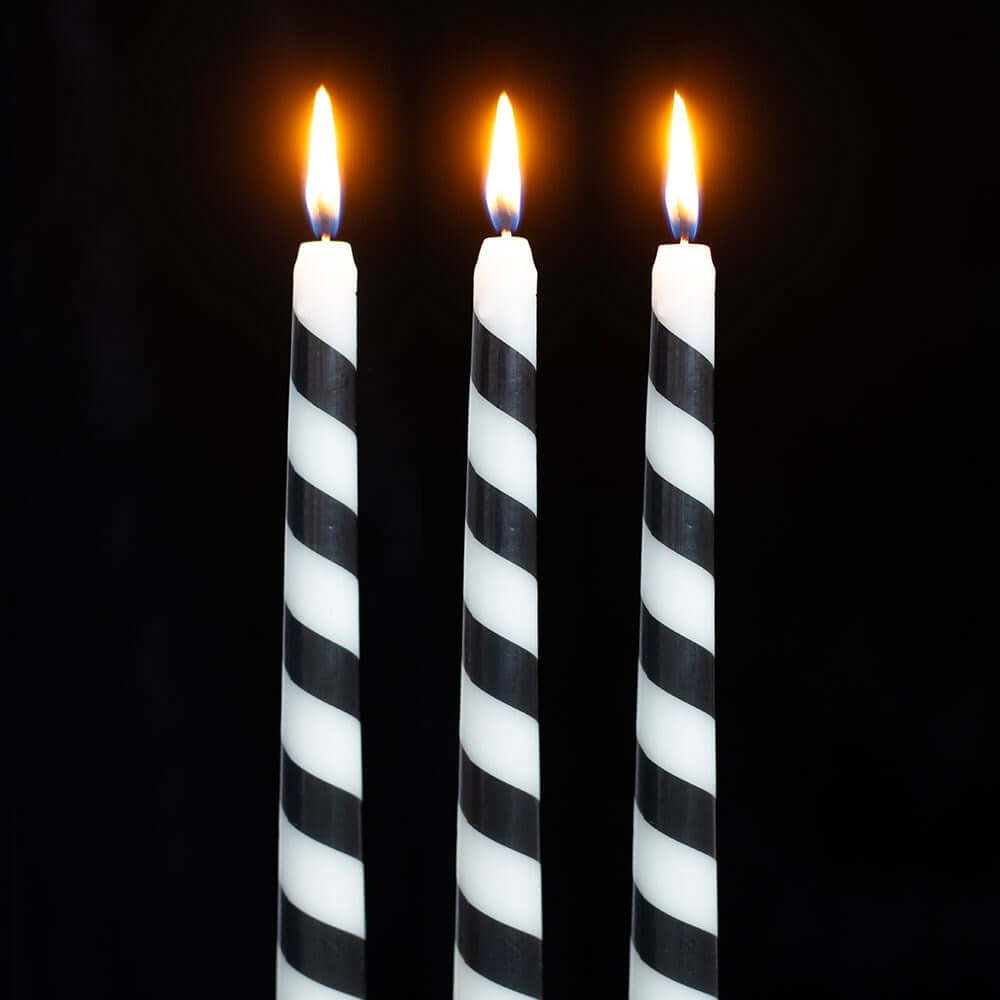 Gothic Gifts Set of 3 Black Candy Cane Taper Candles - DevilGothic DevilGothic