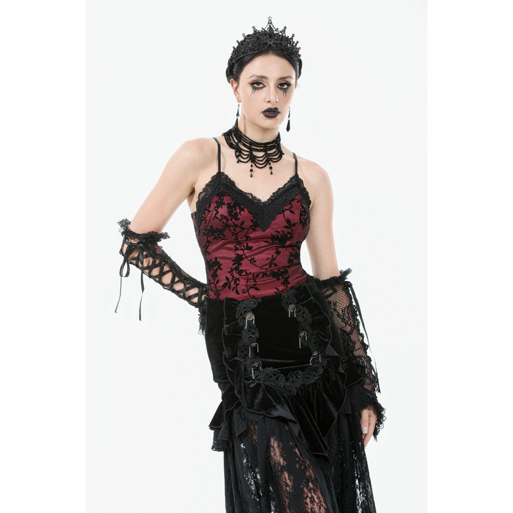 Dark in Love Althea Lace-Trimmed Velvet Goth Camisole in Burgundy - DevilGothic DevilGothic