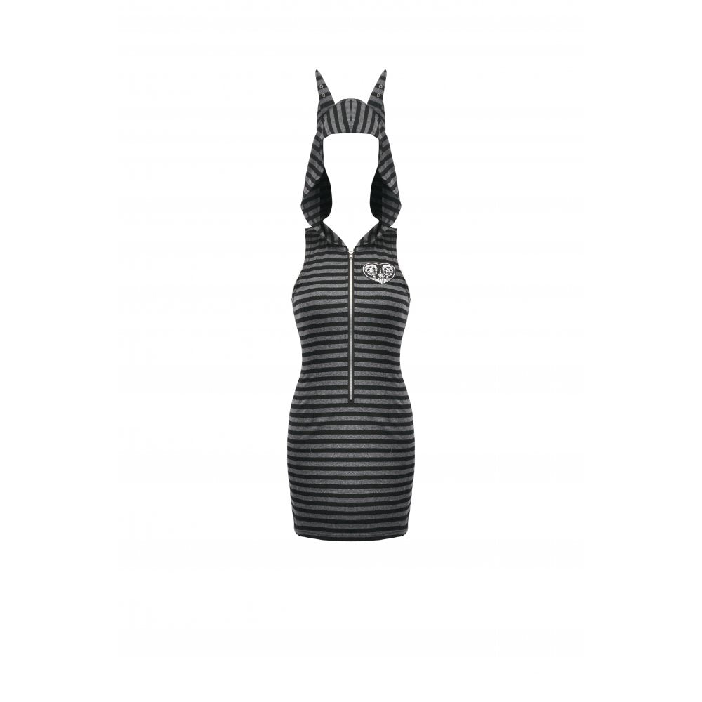 Dark In Love Salem Striped Cat Ear Hoodie Dress - DevilGothic DevilGothic