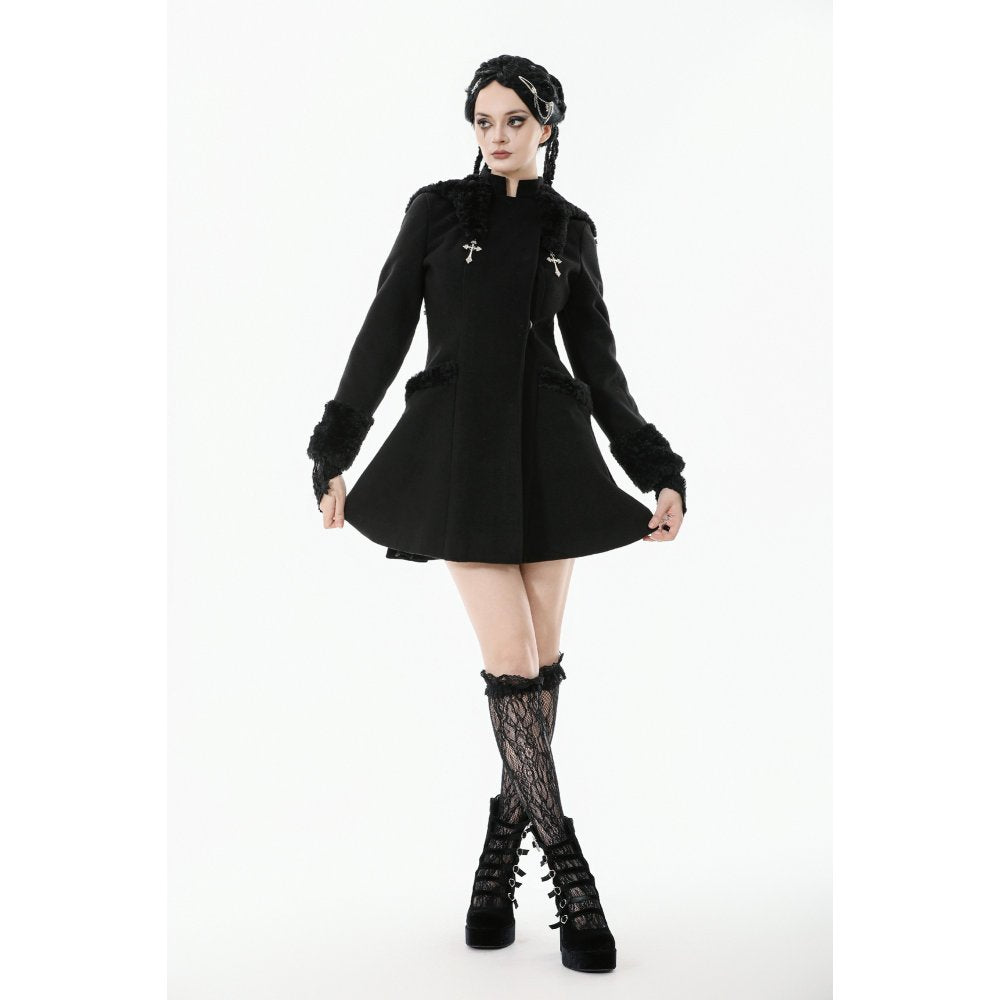 Dark in Love Cat-Ear Faux Fur Trim Gothic Coat - DevilGothic DevilGothic