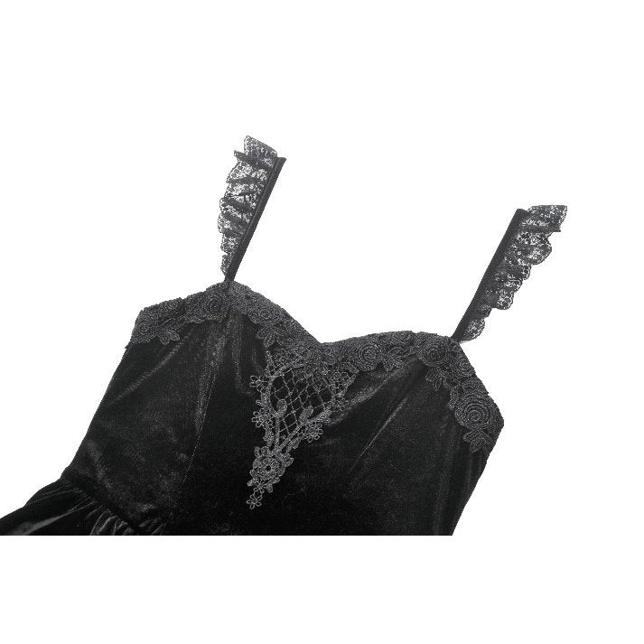 Dark in Love Nocturne Ruffled Velvet Lace Goth Dress in Black - DevilGothic DevilGothic