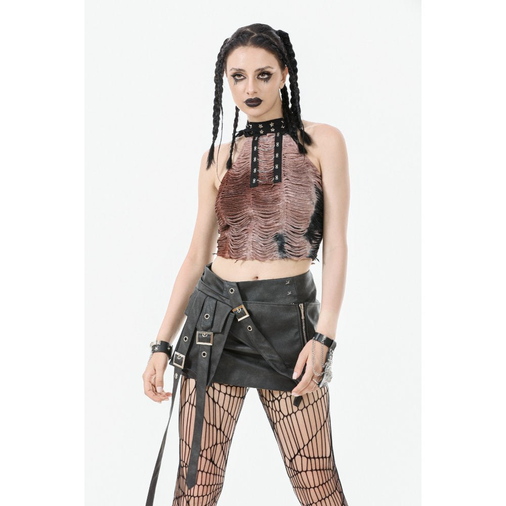 Dark in Love Chaos Reign Faux Leather Goth Mini Skirt in Black - DevilGothic DevilGothic