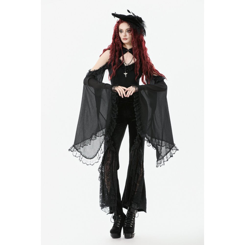 Dark in Love Erzebeth Velvet Lace Flare Trousers - DevilGothic DevilGothic
