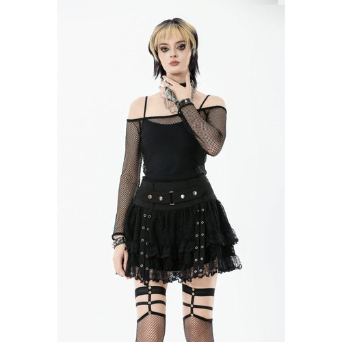 Dark in Love Lyra Fishnet Off-Shoulder Gothic Mesh Top - DevilGothic DevilGothic