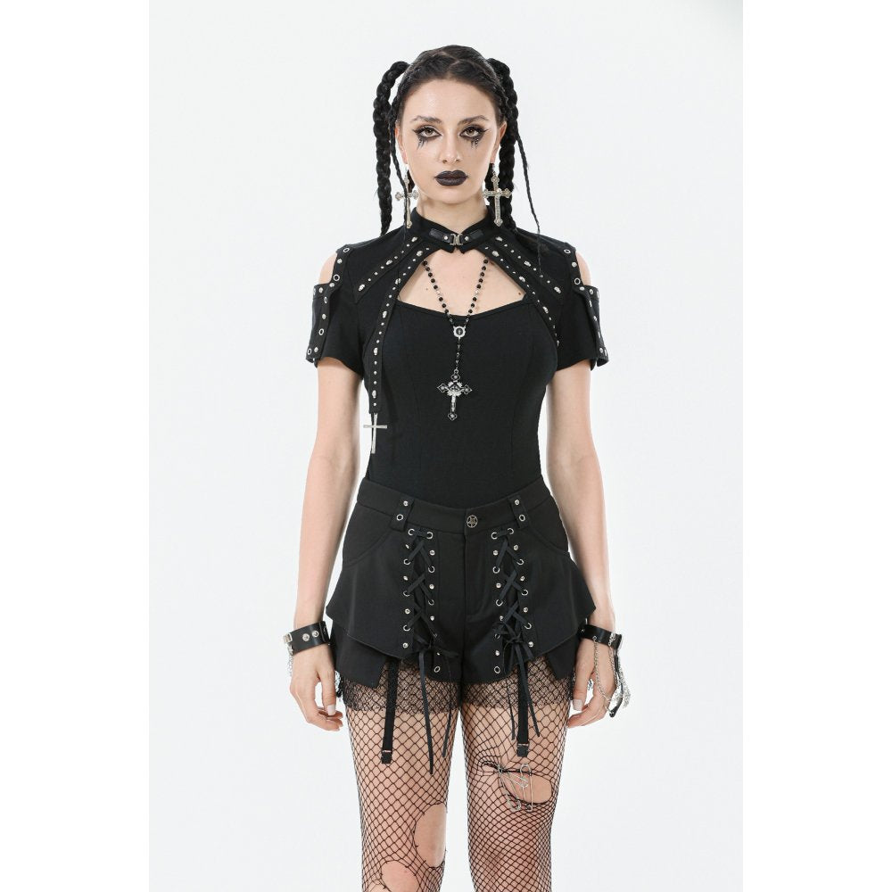 Dark in Love Seraphine Lace Off-Shoulder Goth Top in Black - DevilGothic DevilGothic