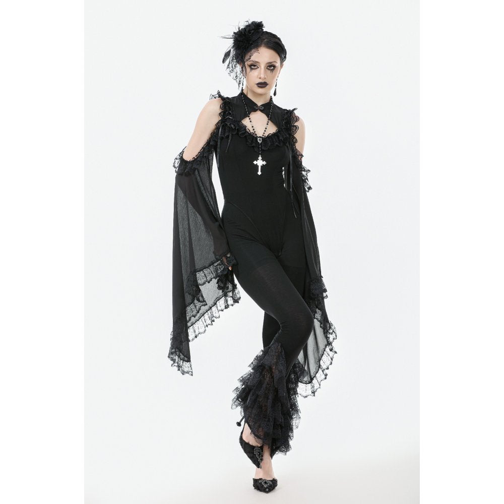 Dark in Love Goth Flare Leggings with Lace Frills - DevilGothic DevilGothic
