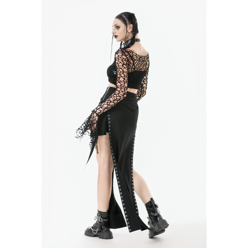Dark in Love Morana Mesh Crochet Knit Bell Sleeve Crop Top - DevilGothic DevilGothic