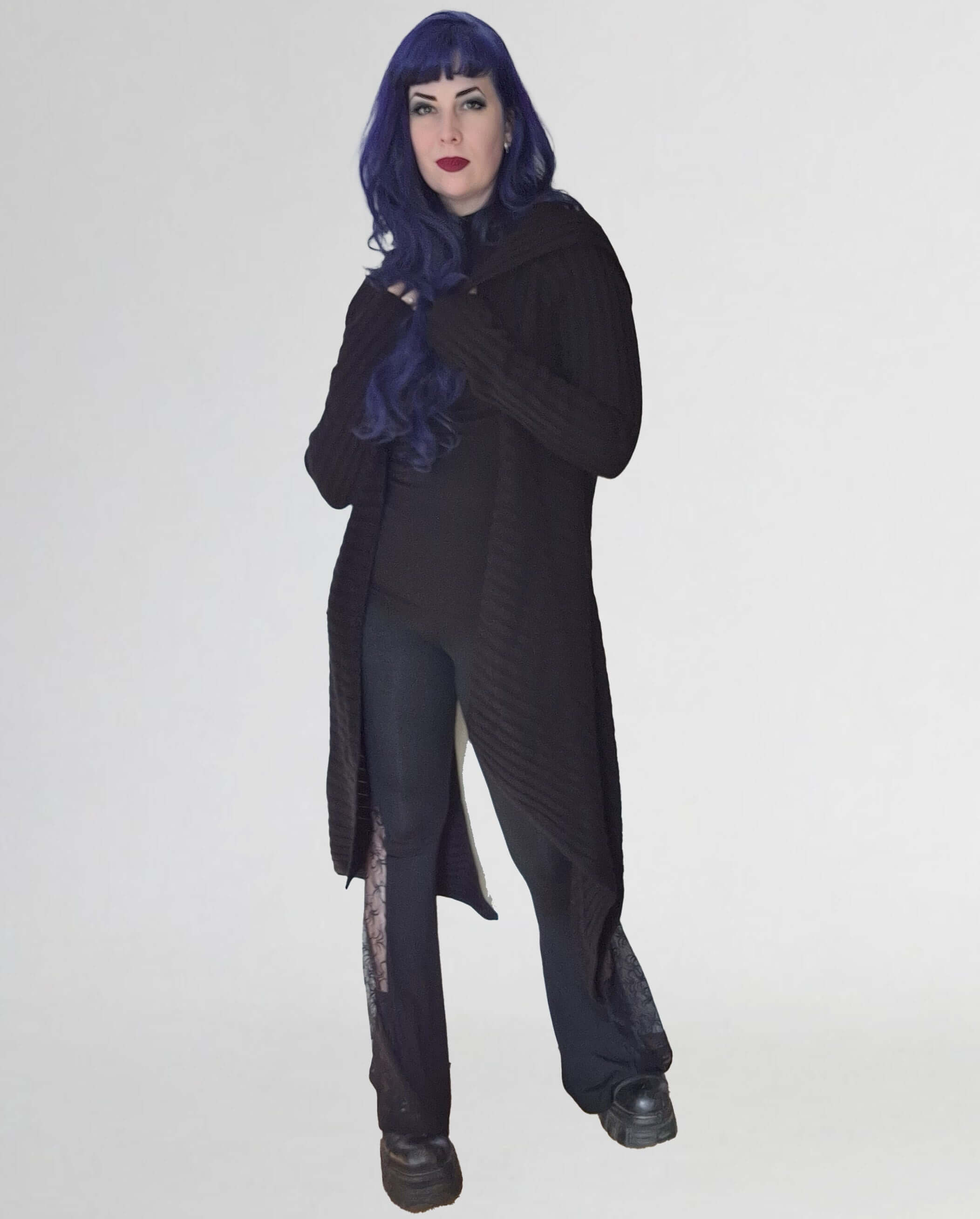 Necessary Evil Ribbed Sabrina Draped Cardigan with Hood - DevilGothic DevilGothic