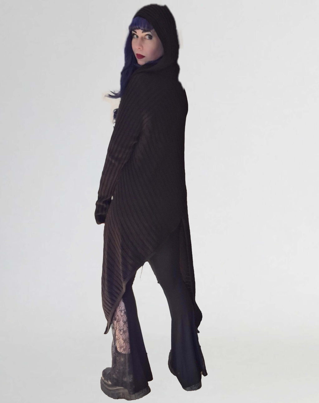 Necessary Evil Ribbed Sabrina Draped Cardigan with Hood - DevilGothic DevilGothic