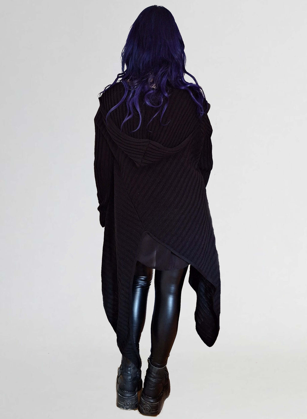 Necessary Evil Ribbed Sabrina Draped Cardigan with Hood - DevilGothic DevilGothic