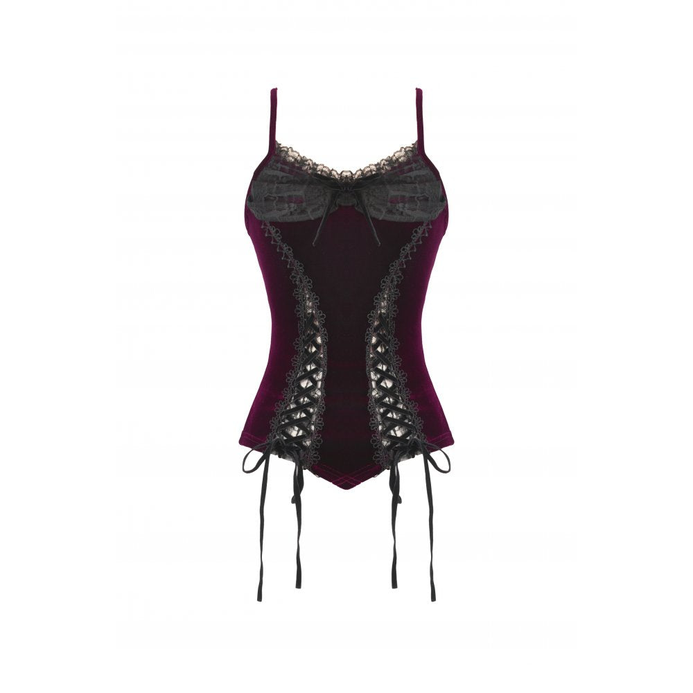 Dark in Love Serilda Velvet Lace Corset Top in Wine Red - DevilGothic DevilGothic