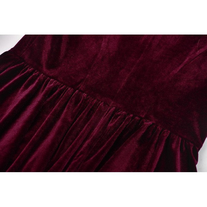 Dark in Love Ophelia Lace Collar Burgundy Velvet Goth Dress - DevilGothic DevilGothic