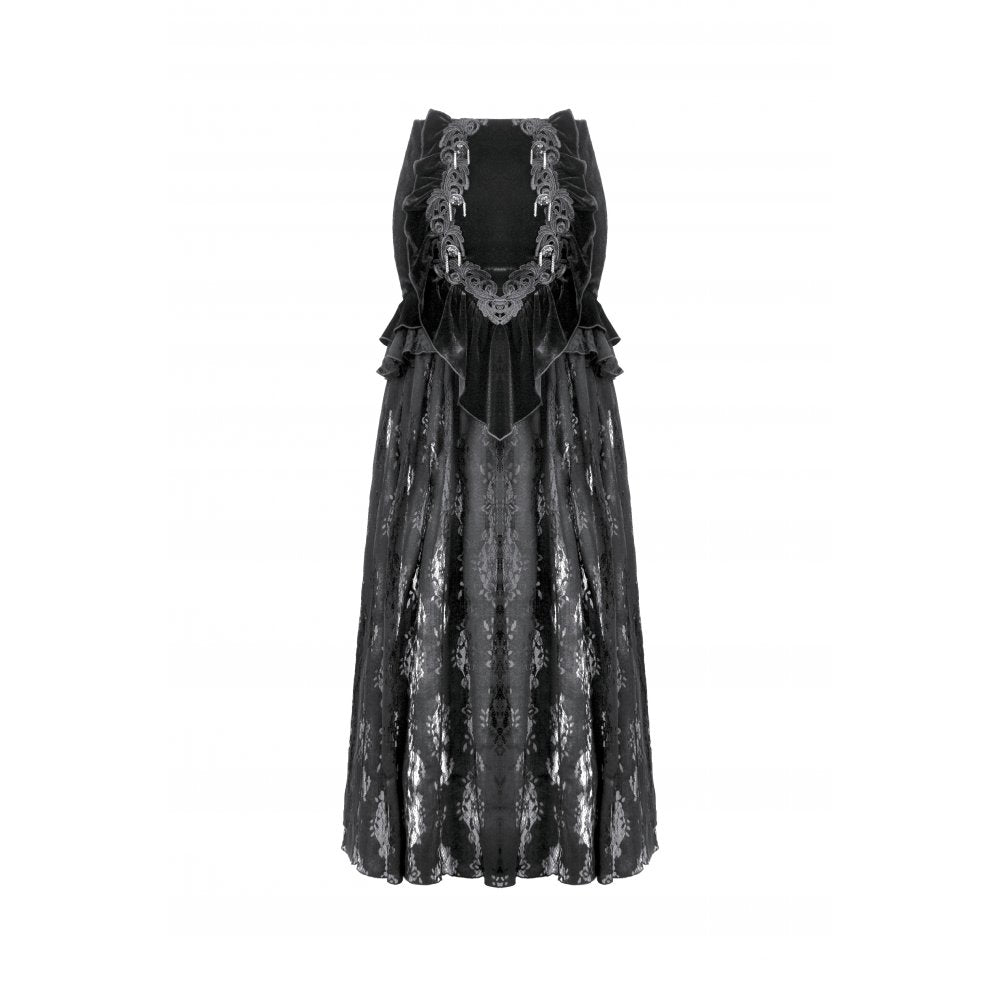 Dark in Love Gothic Lace Velvet Layered Maxi Skirt in Black - DevilGothic DevilGothic