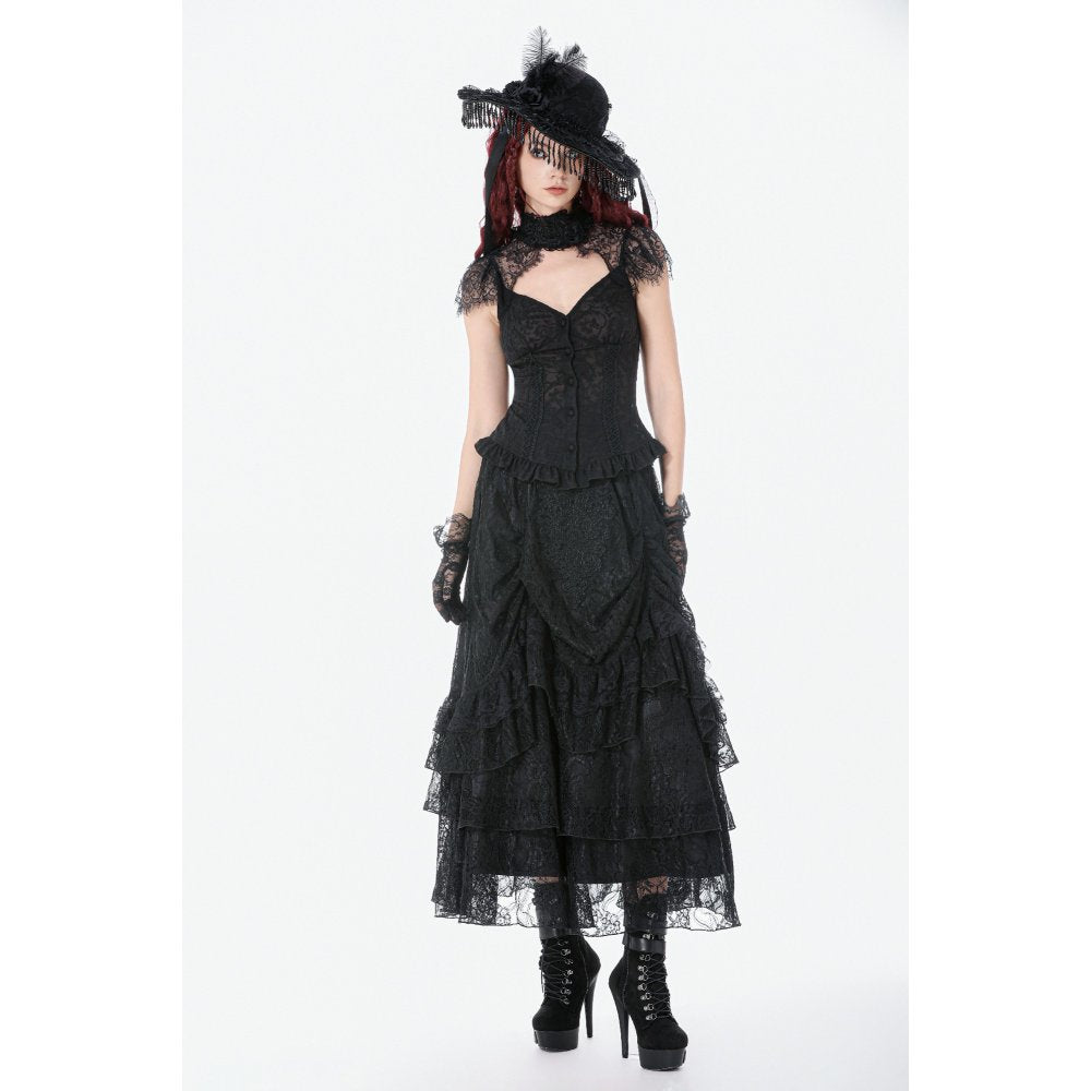 Dark in Love Vintage Gothic Lace Layered Maxi Skirt - DevilGothic DevilGothic
