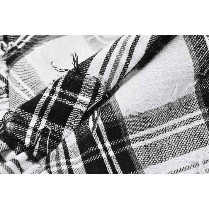 Dark in Love Quinn Punk Black and White Checkered Asymmetrical Messy Net Skirt