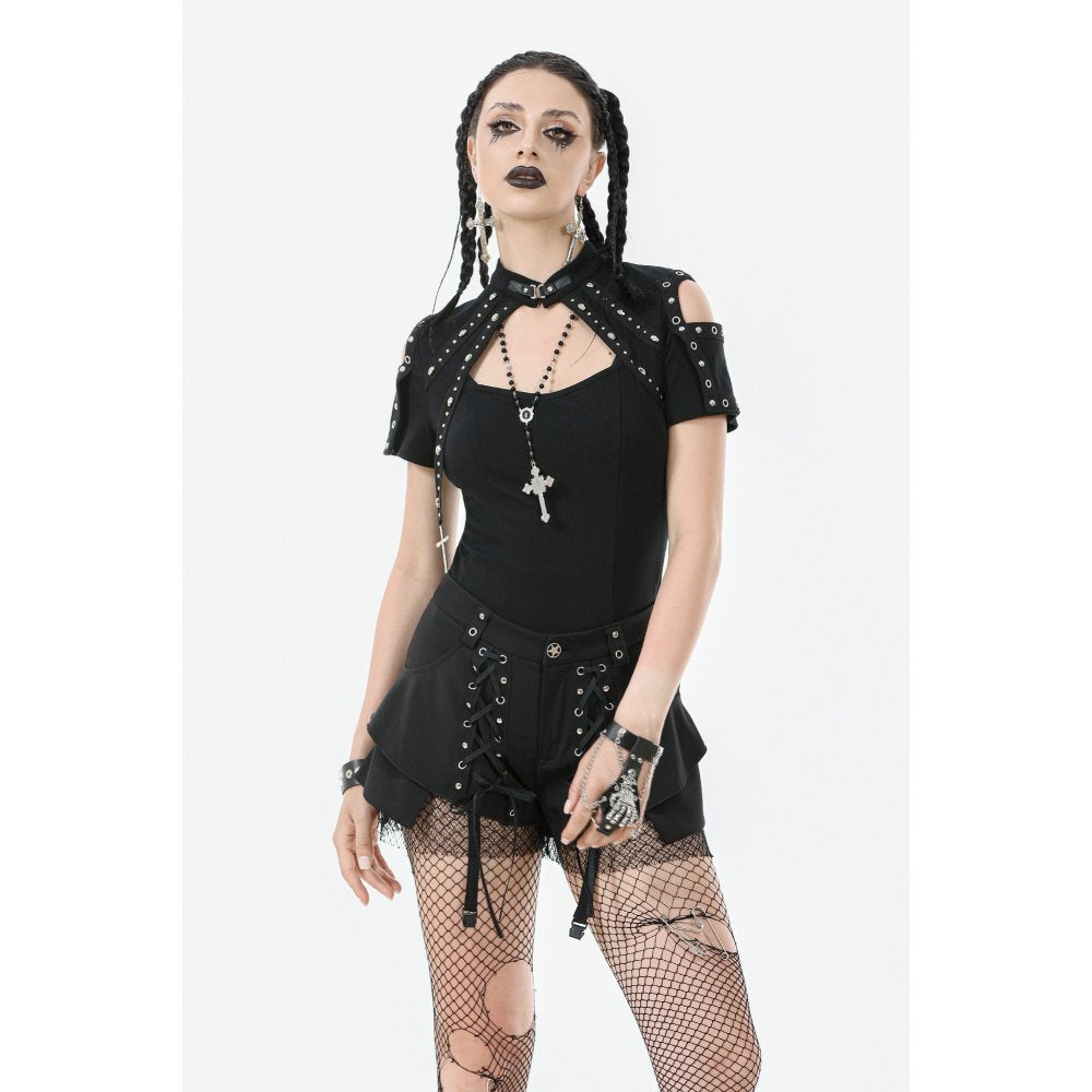 Dark in Love Seraphine Lace Off-Shoulder Goth Top in Black - DevilGothic DevilGothic