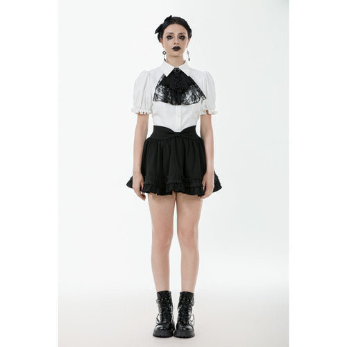 Dark in Love Elysia Ruffle Bib Puff Sleeve Goth Blouse in White - DevilGothic DevilGothic
