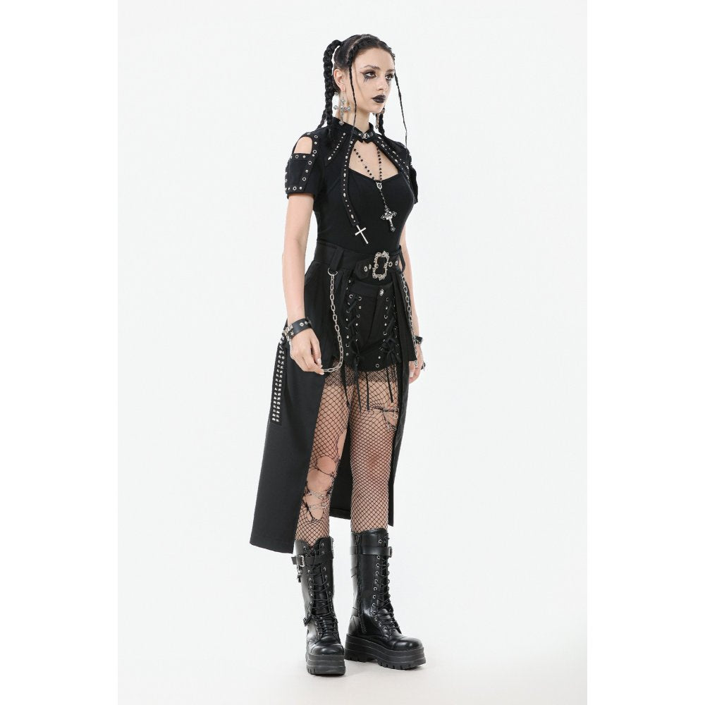 Dark in Love Chain Belt Layered Goth Skirt in Black - DevilGothic DevilGothic