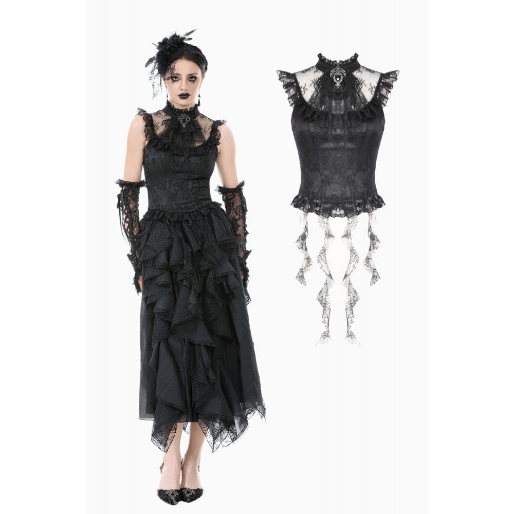 Dark in Love Seraphina Ruched Lace Goth Blouse in Black - DevilGothic DevilGothic