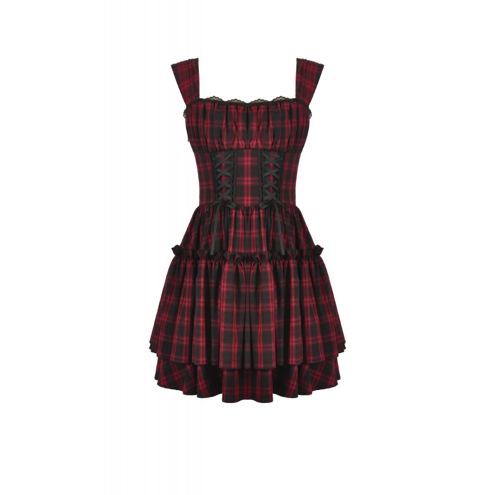 Dark in Love Morrigan Tartan Lace-Up Dress - DevilGothic DevilGothic
