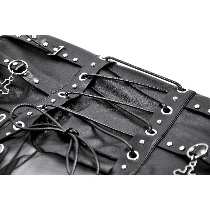 Dark in Love Gothic Sheer Mesh Maxi Skirt with PU Waist Corset - DevilGothic DevilGothic
