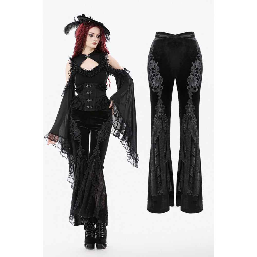 Dark in Love Erzebeth Velvet Lace Flare Trousers - DevilGothic DevilGothic