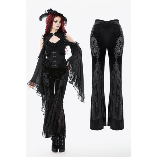 Dark in Love Erzebeth Velvet Lace Flare Trousers - DevilGothic DevilGothic