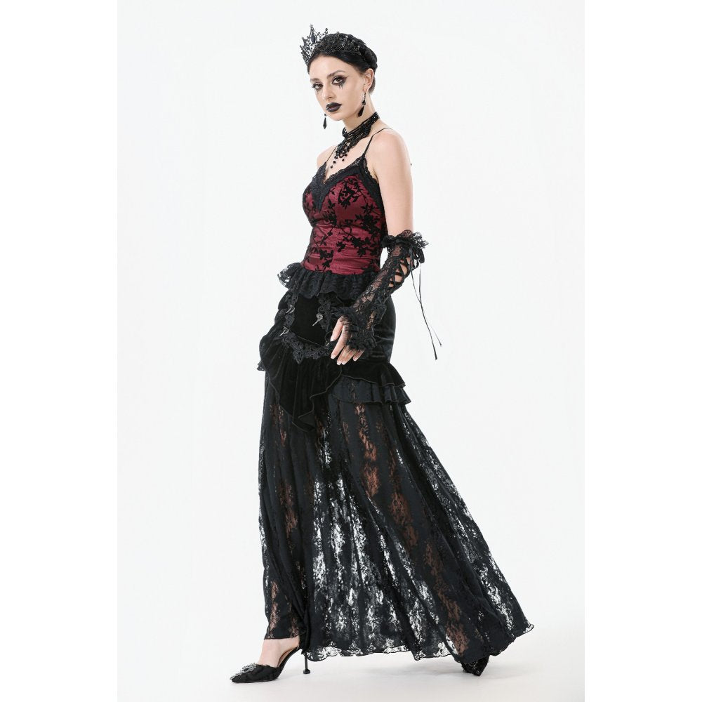 Dark in Love Althea Lace-Trimmed Velvet Goth Camisole in Burgundy - DevilGothic DevilGothic