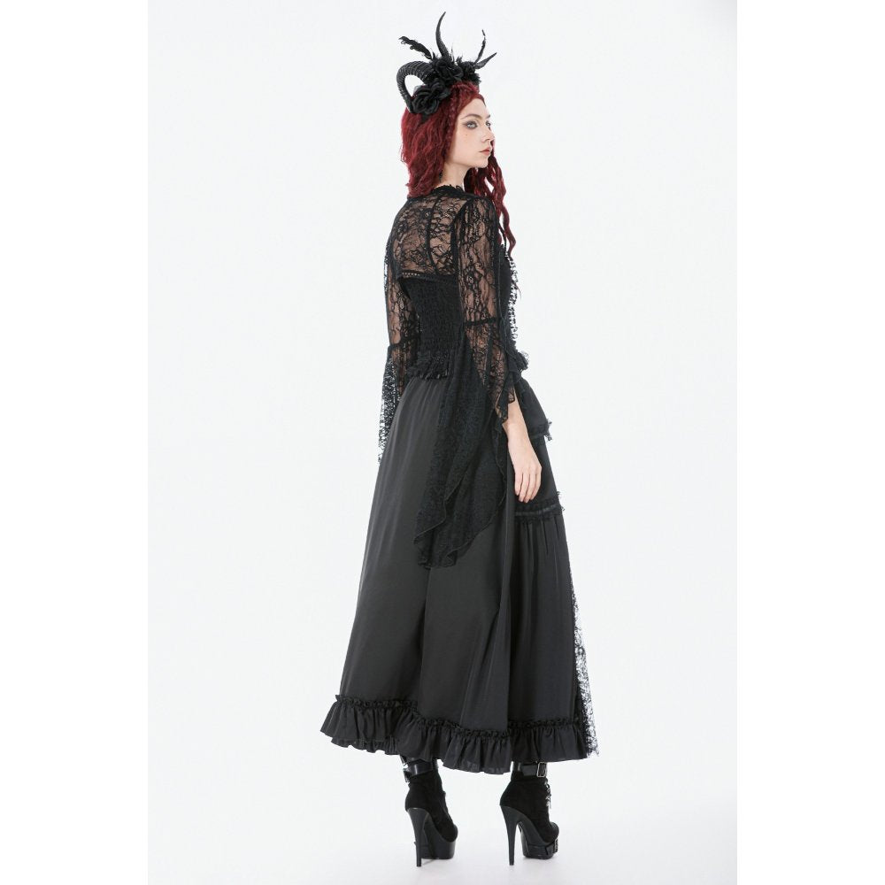 Dark in Love Gothic Victorian Lace Panel Skirt (Crimson) - DevilGothic DevilGothic