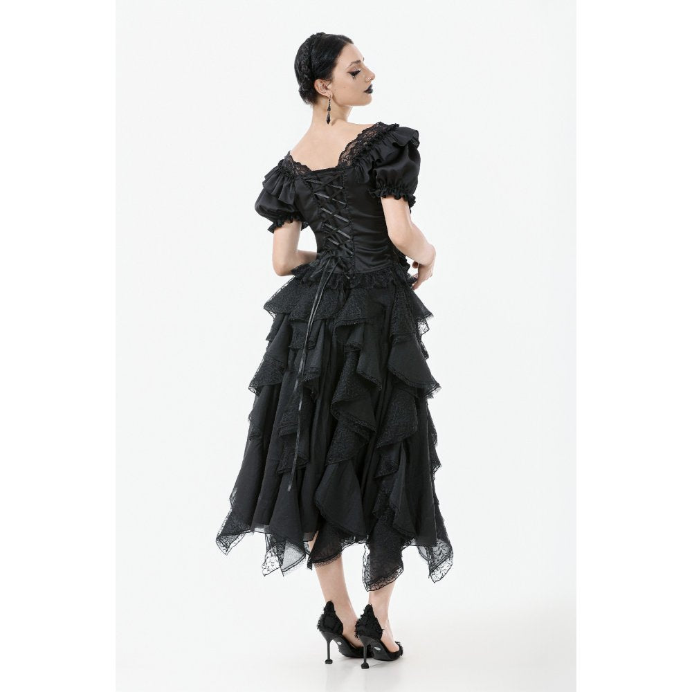 Dark in Love Seraphina Ruched Puff Sleeve Corset Top in Black - DevilGothic DevilGothic