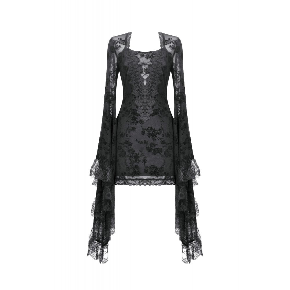 Dark In Love Minerva Bell Sleeve Lace Dress - DevilGothic DevilGothic