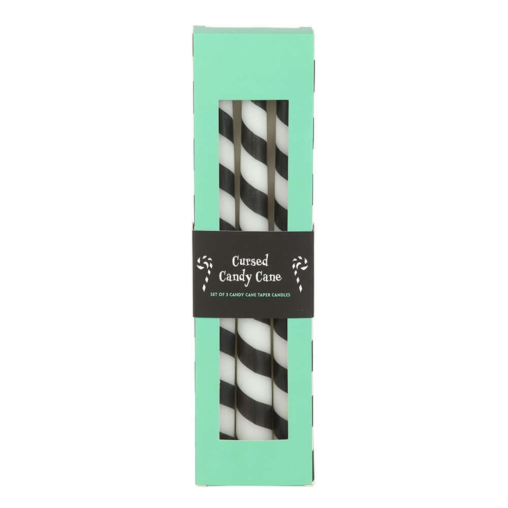Gothic Gifts Set of 3 Black Candy Cane Taper Candles - DevilGothic DevilGothic