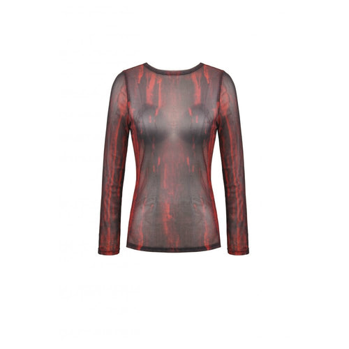 Dark in Love Carson Black and Red Tie-Dye Mesh Versatile Basic Top - DevilGothic DevilGothic