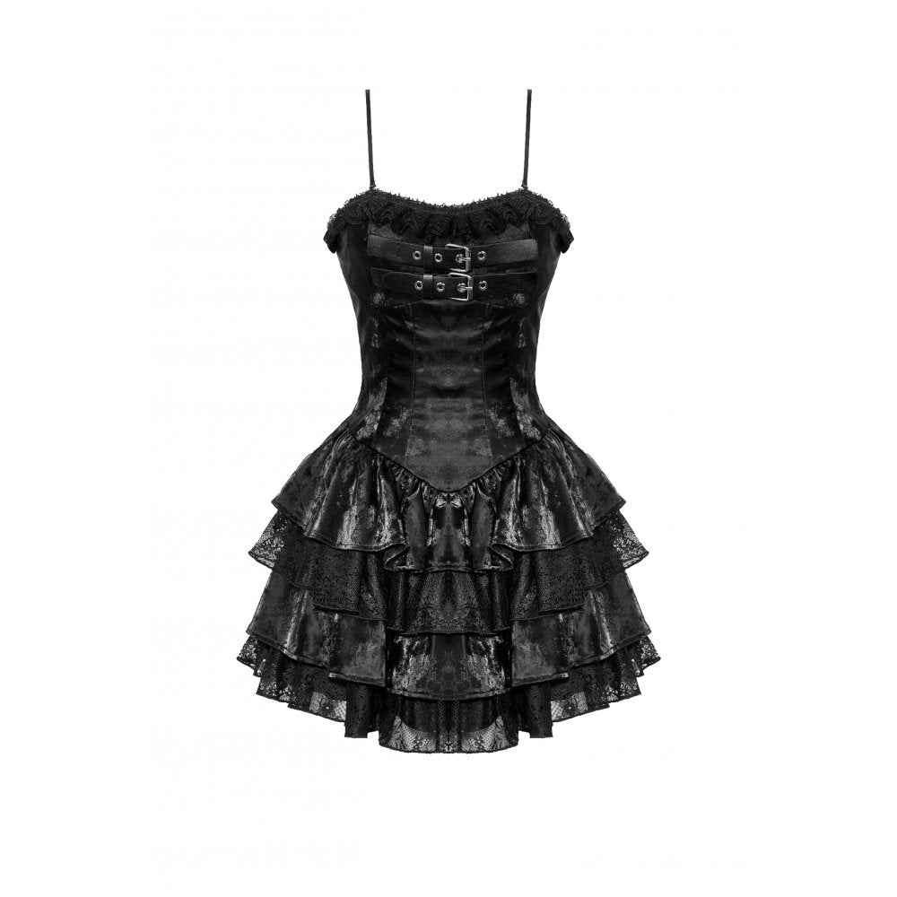 Dark in Love Harriet Punk Shiny PU Leather Layered Dress