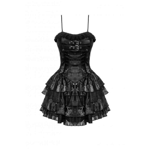 Dark in Love Harriet Punk Shiny PU Leather Layered Dress