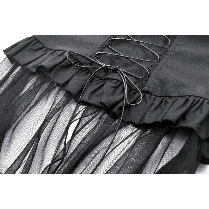 Dark in Love Draven Layered Mesh & Faux Leather Waist Cincher Skirt - DevilGothic DevilGothic