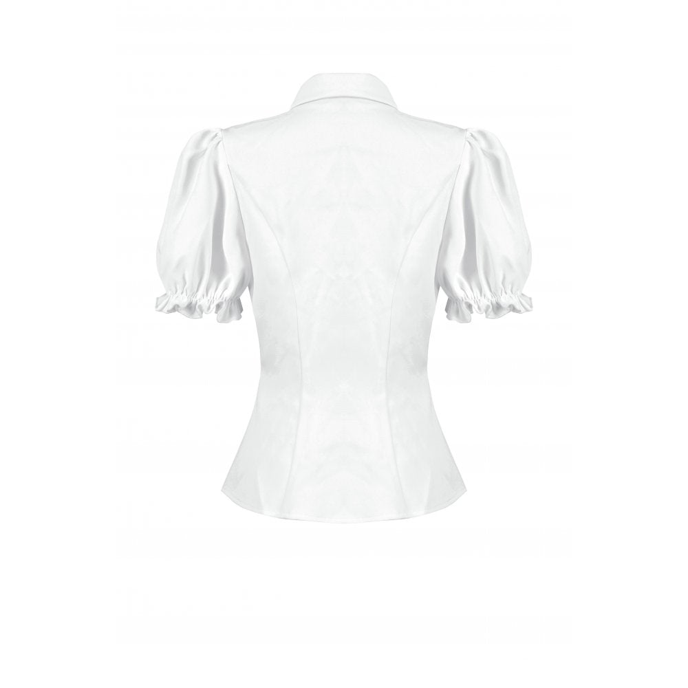 Dark in Love Elysia Ruffle Bib Puff Sleeve Goth Blouse in White - DevilGothic DevilGothic