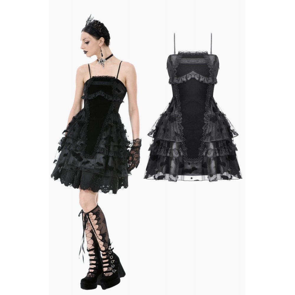 Dark in Love Morwenna Bat Mesh Layered Goth Mini Dress - DevilGothic DevilGothic
