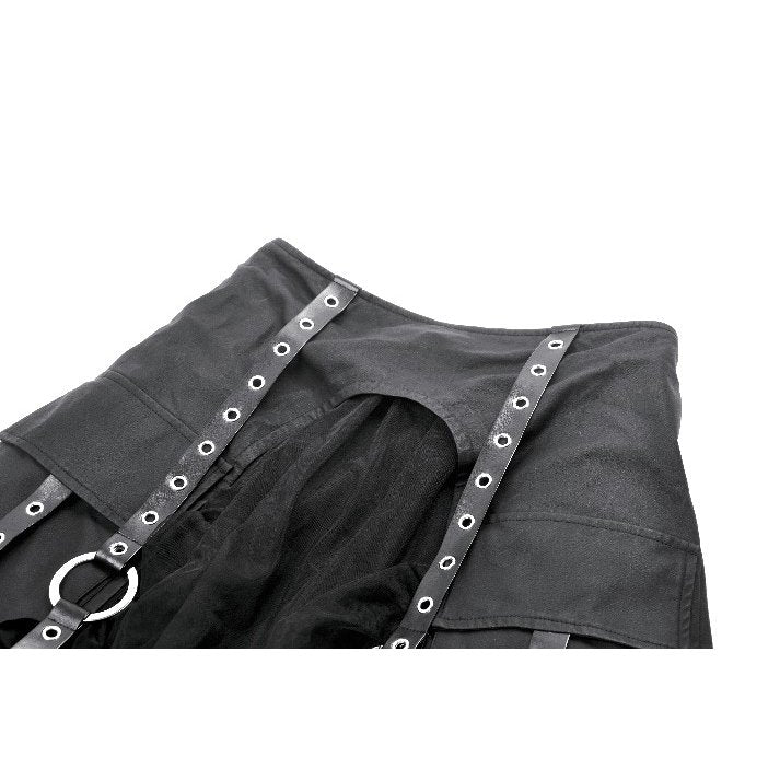 Dark in Love Belladonna Mesh Buckled Goth Skirt in Black - DevilGothic DevilGothic