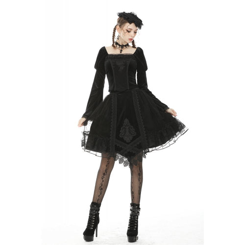 Dark in Love Melisandre Embroidered Velvet Mesh Goth Skirt in Black - DevilGothic DevilGothic