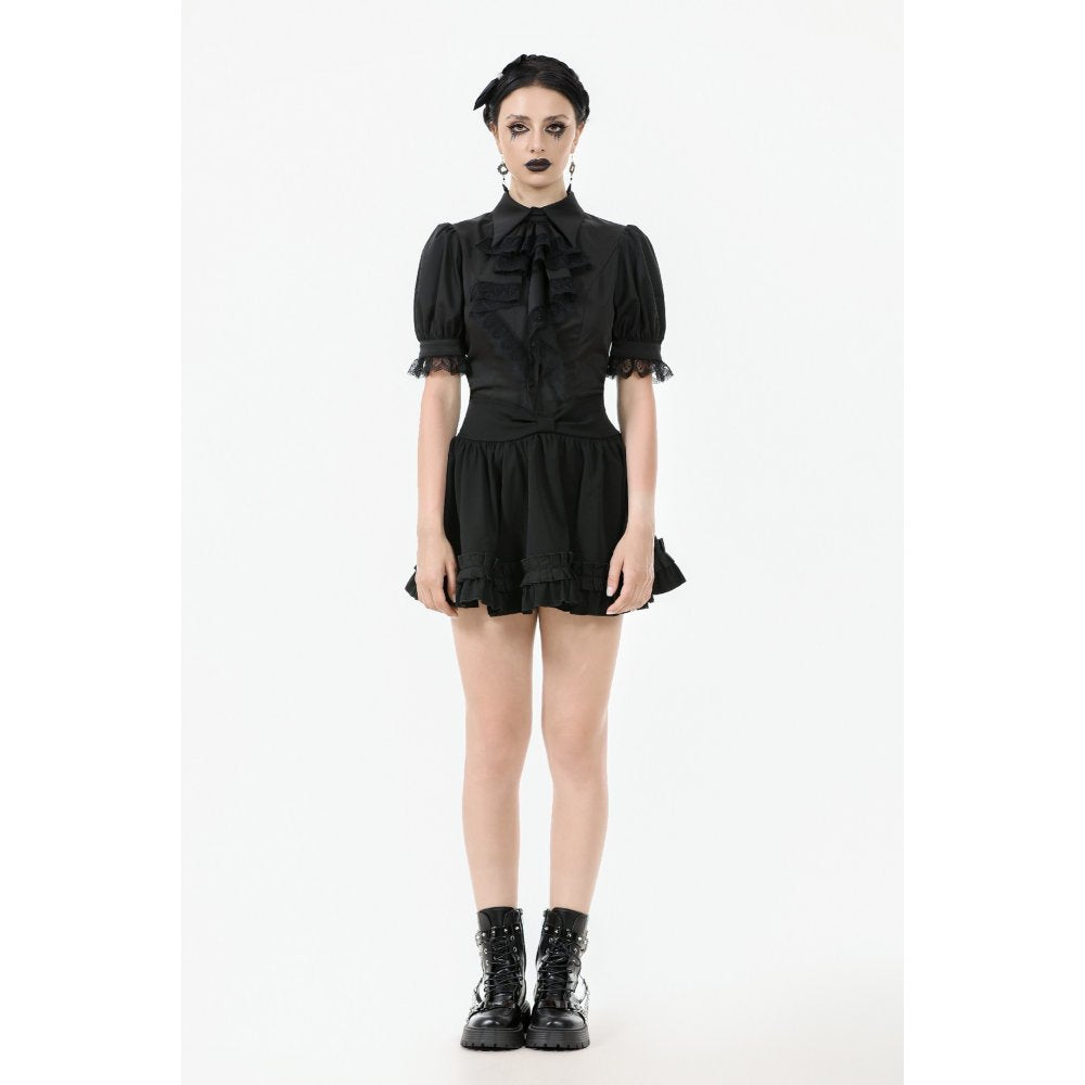 Dark in Love Viktoria Lace Ruffle Gothic Blouse in Black - DevilGothic DevilGothic