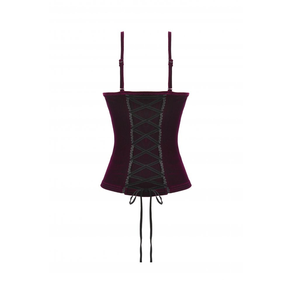 Dark in Love Serilda Velvet Lace Corset Top in Wine Red - DevilGothic DevilGothic