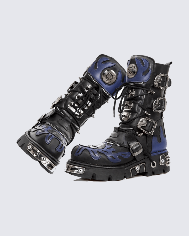 Flame Buckle Decor Gothic Combat Platform Boots