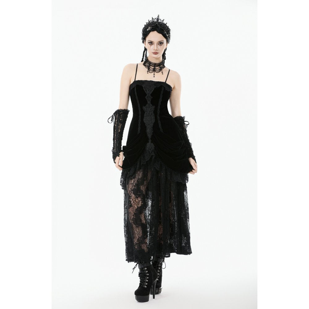 Dark in Love Vampiress Royal Velvet and Lace Maxi Dress - DevilGothic DevilGothic